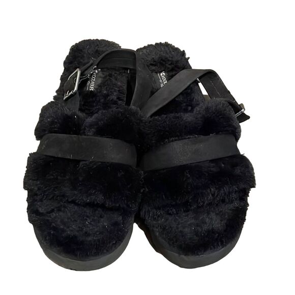 Koolaburra by Ugg Black Fuzz'd Out Faux Fur Slide Sandals Womens Size 10 EU 41 - Picture 1 of 12